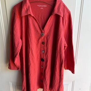 Soft Surroundings Coral Button-Up Blouse
